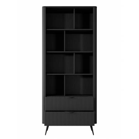 Czarny regał z ryflowanymi frontami zaokrąglone boki LANETT